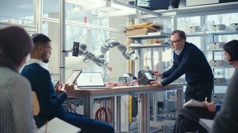 Engineer Change Position Of Robot Arm Video stock 187583688