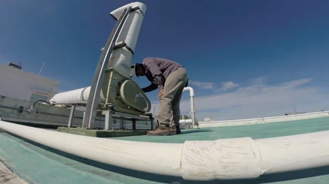 Engineer to check air pollution blower in factory Stock Footage 38493553