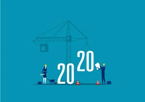 Engineer check with Cranes building construction 2020 year sign Stock Illustration