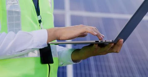 Engineer check data from the sensor of solar cells panel Stock Photos
