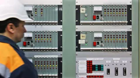 Engineer Check Gas Panel Closeup Stock Footage 10790453