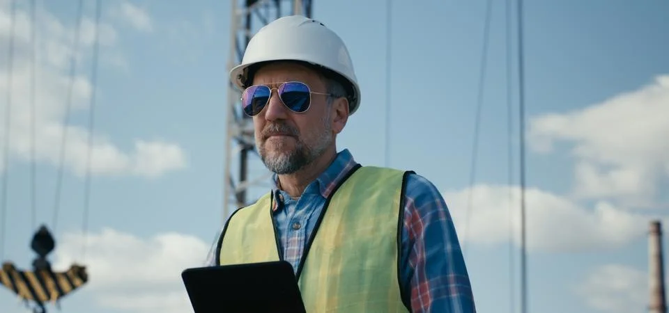 Engineer checking construction using tablet Foto stock