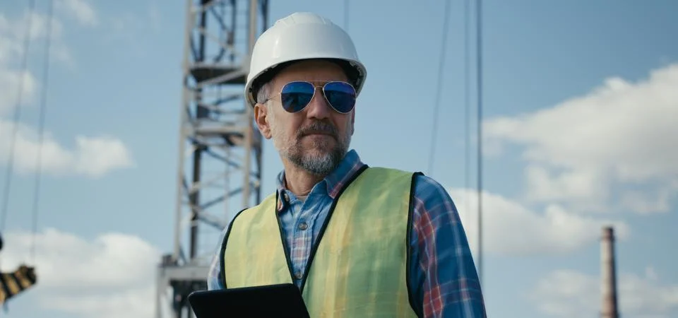 Engineer checking construction using tablet Foto stock