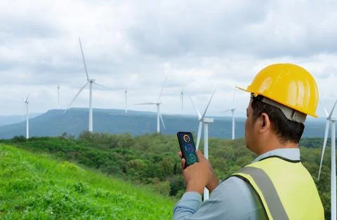Engineer checking control electric power, Engineer man working with tablet .. Foto stock