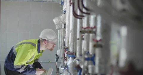 Engineer checking heating system Stock Footage 109334697