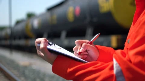 An engineer is checking heavy machine checklist form during inspecting job. Stock Footage 308180106