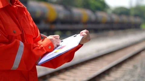 An engineer is checking heavy machine checklist form during inspecting job. Stock Footage 308180120