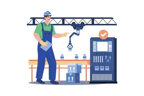 Engineer Checking Packaging Automation Process Stock Illustration