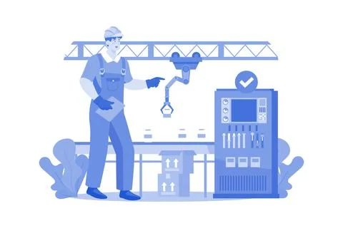 Engineer Checking Packaging Automation Process Stock Illustration