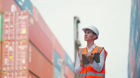 Engineer checking the quality of container Stock Footage 196290787