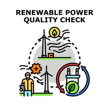 Engineer checking renewable energy power quality 库存插图