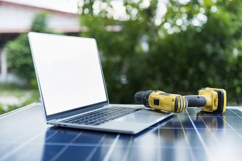 The engineer is checking the solar cell photovoltaic power station system. Stock Photos