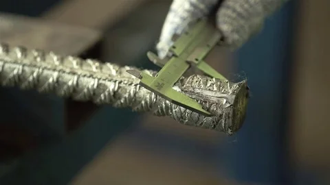 Engineer Checking Steel Bar Size II - Close Up Video stock 79083063