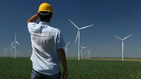 Engineer is Checking, Wind Power, Turbine, Energy Production, Renewable Mill Stock Footage 12458709