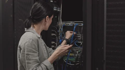 Engineer Checking Wire Connection of Server 스톡 동영상 162461645