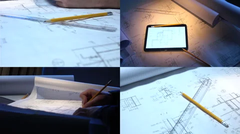 Engineer checks the construction drawings Stock Footage 68362601