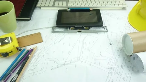 Engineer Checks The Construction Drawings Vidéo 92688463