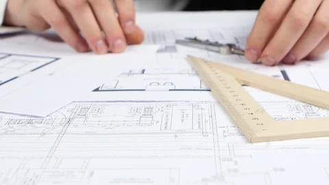 Engineer checks the data for the new construction project. Close up Stock-Footage 73683156