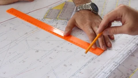 Engineer checks the drawings Stockbeeldmateriaal 84023578