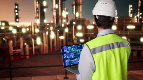 Engineer Checks Laptop Data Stock Footage 334537397