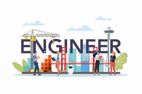 Engineer class with engineering elements and people Stock Illustration