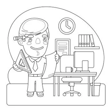 Engineer Coloring Page Stock Illustration
