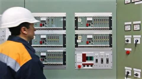 Engineer Comes Checking Gas Panel Stockbeeldmateriaal 10790463