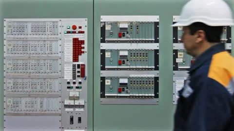 Engineer Comes To Two Panels And Check Video stock 10790451