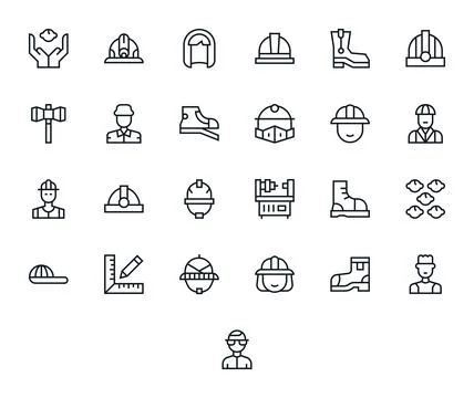 Engineer Complete Vector Package with 25 128x128 Regular Line Display Perfe.. Stock Illustration