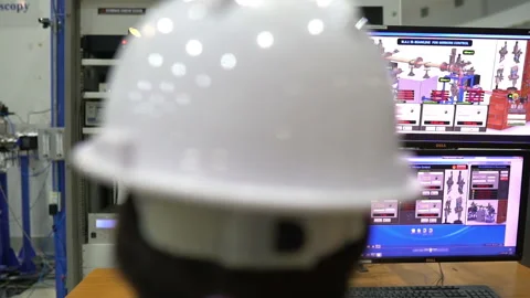 Engineer computer worker on High-performance computers with a lot of monitor Stock Footage 196958352