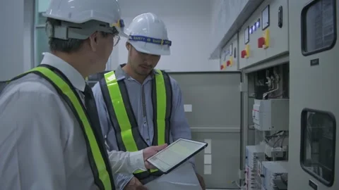 Engineer concept of 4k Resolution. Asian male workers are examining the syste Stock Footage 149380241