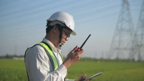 Engineer concept of 4k Resolution. Asian men are exploring the power plant an Video stock 157985438