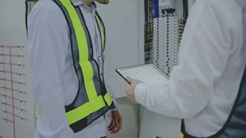 Engineer concept of 4k Resolution. The employee is checking the generator. Stock Footage 144700471