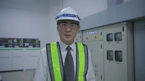 Engineer concept of 4k Resolution. Senior Asian male businessman giving an in Stock Footage 145730017