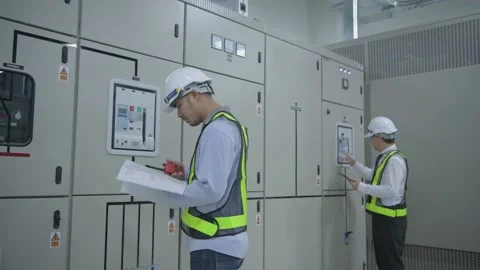 Engineer concept. The employee is checking the generator. 4k Resolution. Stock Footage 141333357