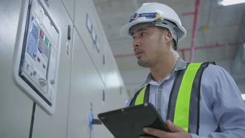 Engineer concept. Employees are coordinating about generator failure. 4k Reso Stock Footage 140687842