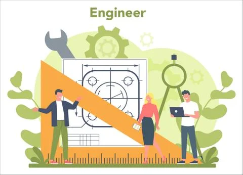 Engineer concept. Professional occupation to design and build Stock Illustration