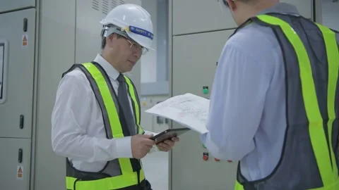 Engineer concept. The technician is coordinating the team leader with a commu Stock Footage 141333420