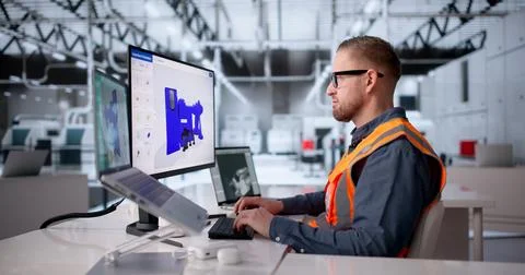 Engineer Conducts 3D Finite Element Analysis For Structural Stress Evaluation Stock Photos