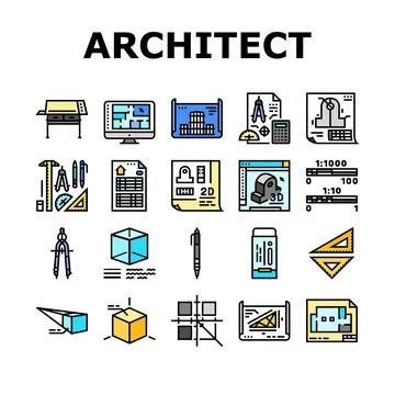 Engineer construction architect icons set vector 库存插图
