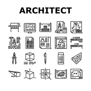 Engineer construction architect icons set vector 스톡 일러스트