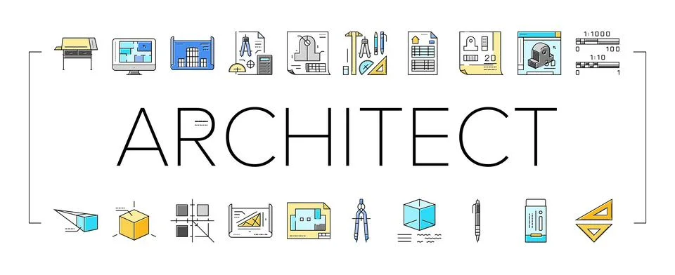 Engineer construction architect icons set vector Stock Illustration