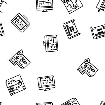 Engineer construction architect vector seamless pattern Stock Illustration