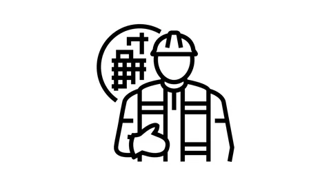 Engineer construction line icon animation Stock Footage 326136644