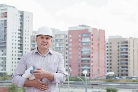 An engineer with construction plans Stock Photos