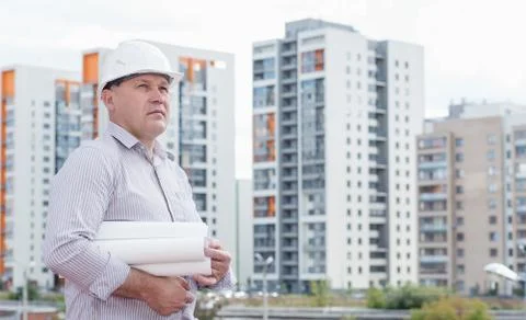An engineer with construction plans Stock Photos