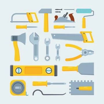 Engineer construction tools and instruments flat illustration set Stock Illustration