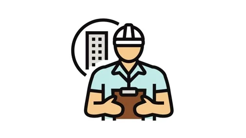 Engineer construction worker color icon animation Stock Footage 326100294