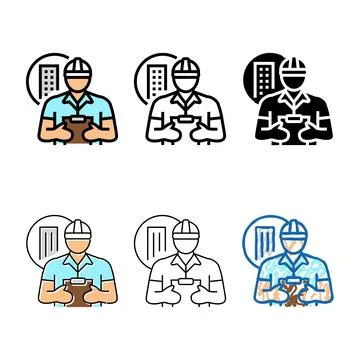 Engineer construction worker color simplified icon vector Stockillustratie