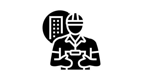 Engineer construction worker glyph icon animation Stock Footage 326158221